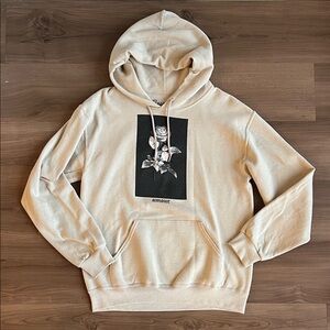 Cream Hoodie with Rose Graphic